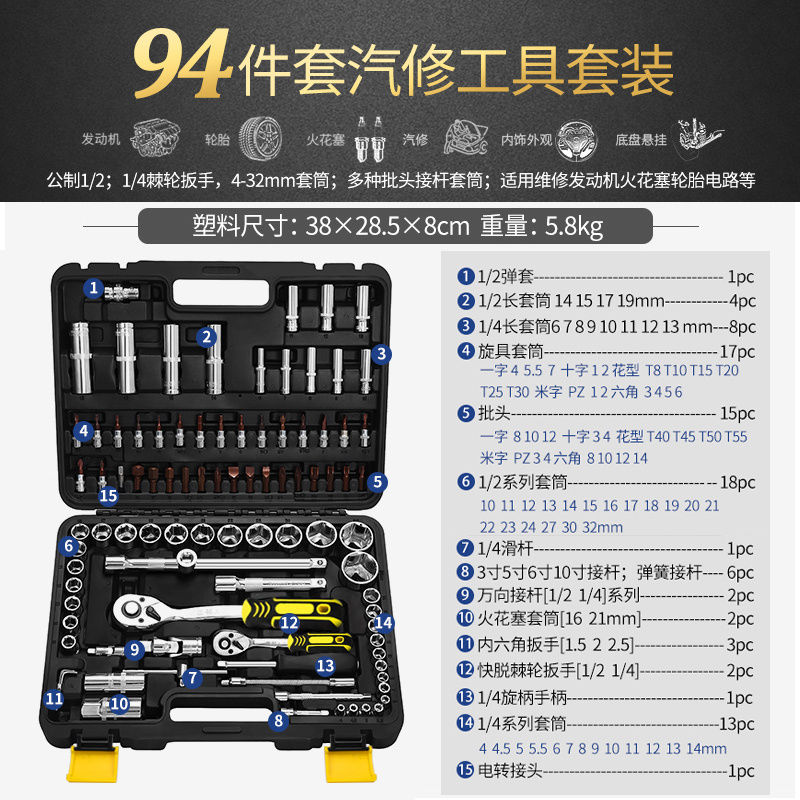 46件套裝工具 1/4小飛工具套裝小棘輪工具套筒扳手汽修修車工具 4