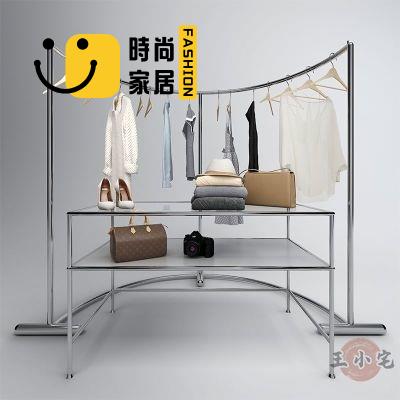 工廠直銷 【開放式衣架 免費開票】服裝店展示架擺攤可移動不銹鋼拉絲落地式中島架專用掛衣架陳列架 衣帽間 置衣架 晾衣架特惠/工廠現貨直銷 全館折扣 售後保障 s546