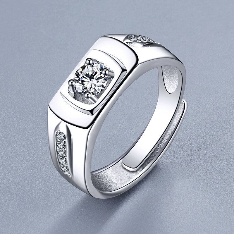 925銀鋯石男士戒指 鑲嵌個性戒食指可潮男戒子鍍白金仿真鉆石戒子