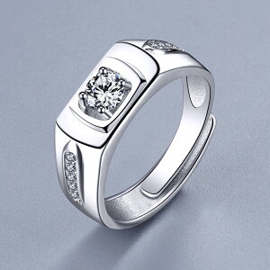 925銀鋯石男士戒指 鑲嵌個性戒食指可潮男戒子鍍白金仿真鉆石戒子