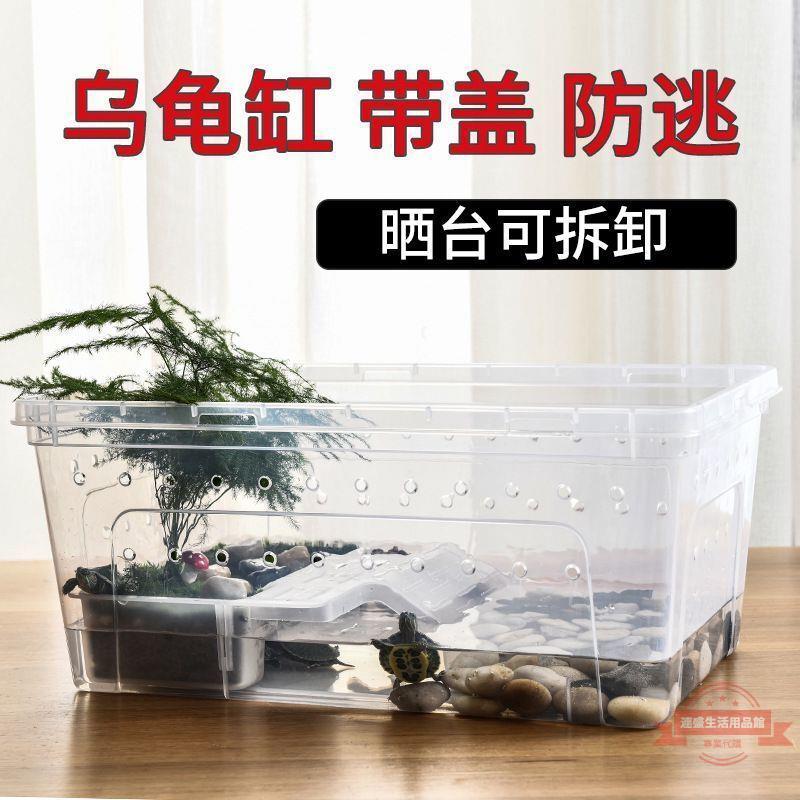 龜缸烏龜缸塑料小烏龜帶曬臺造景小型寵物龜專用生態龜飼養箱帶蓋