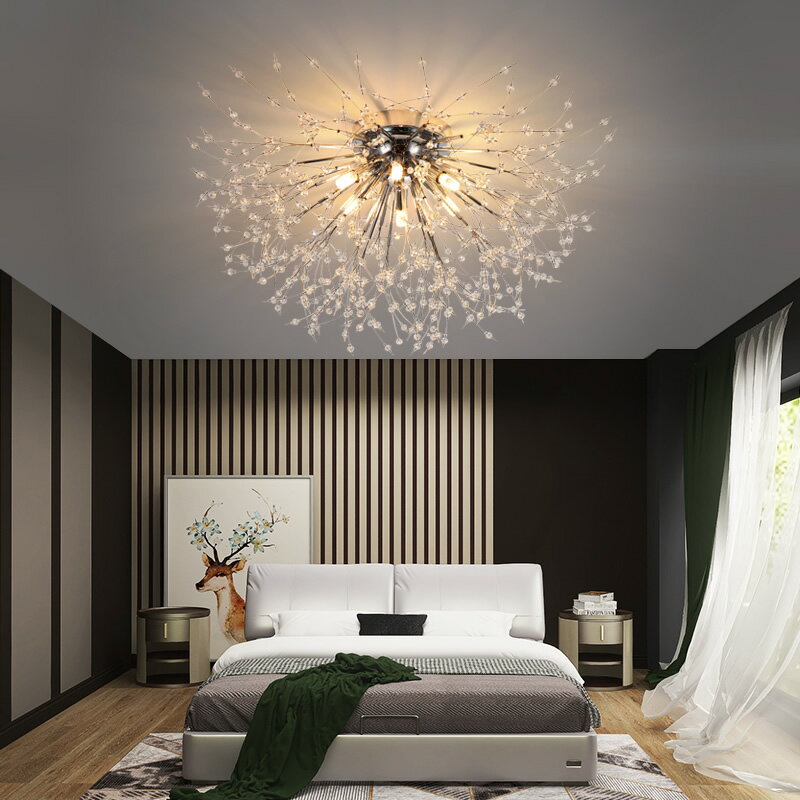 臥室燈網紅蒲公英吸頂燈溫馨浪漫創意客廳水晶北歐輕奢房間燈飾