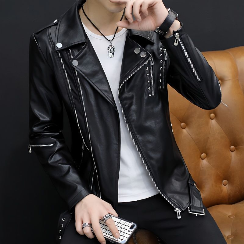 青年皮夾克潮流時尚男裝PU皮衣帥氣機車服修身韓版上衣外套472M公司貨