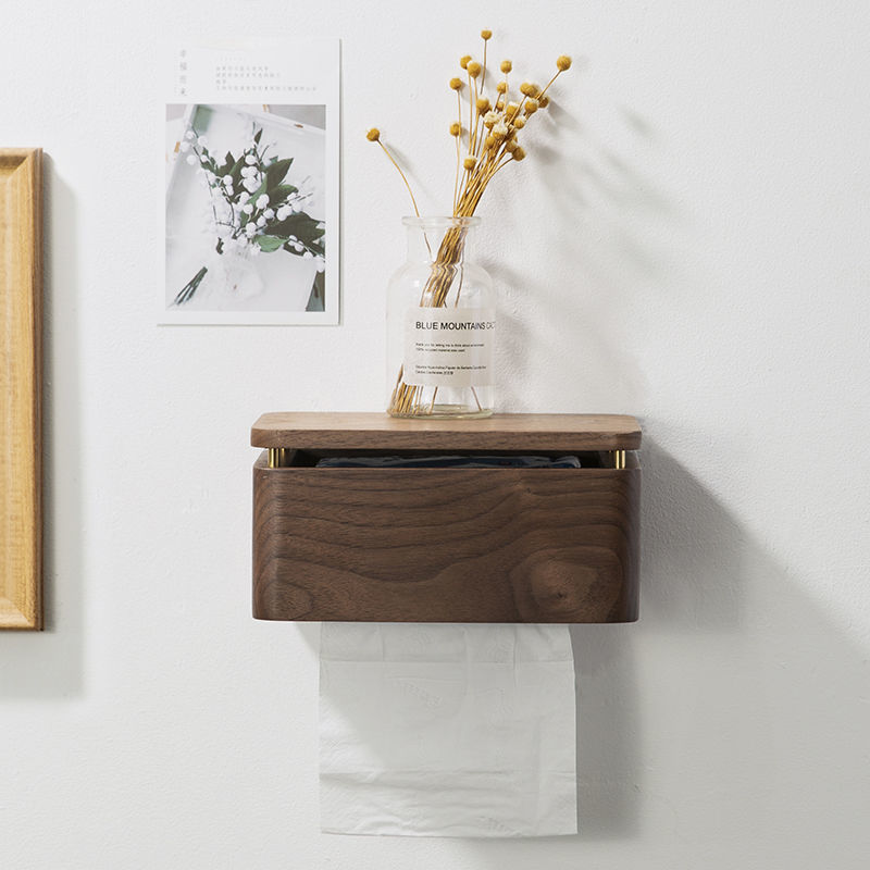 面纸盒 纸巾盒 衛生間紙巾盒廁所免打孔壁掛式擦手紙盒創意黑胡桃木掛式抽紙盒