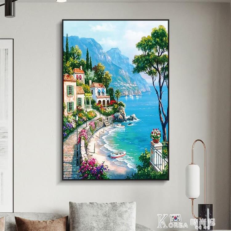 輕奢美式油畫大海風景客廳壁畫沙發歐式威尼斯現代簡約裝飾掛畫【摩可美家】