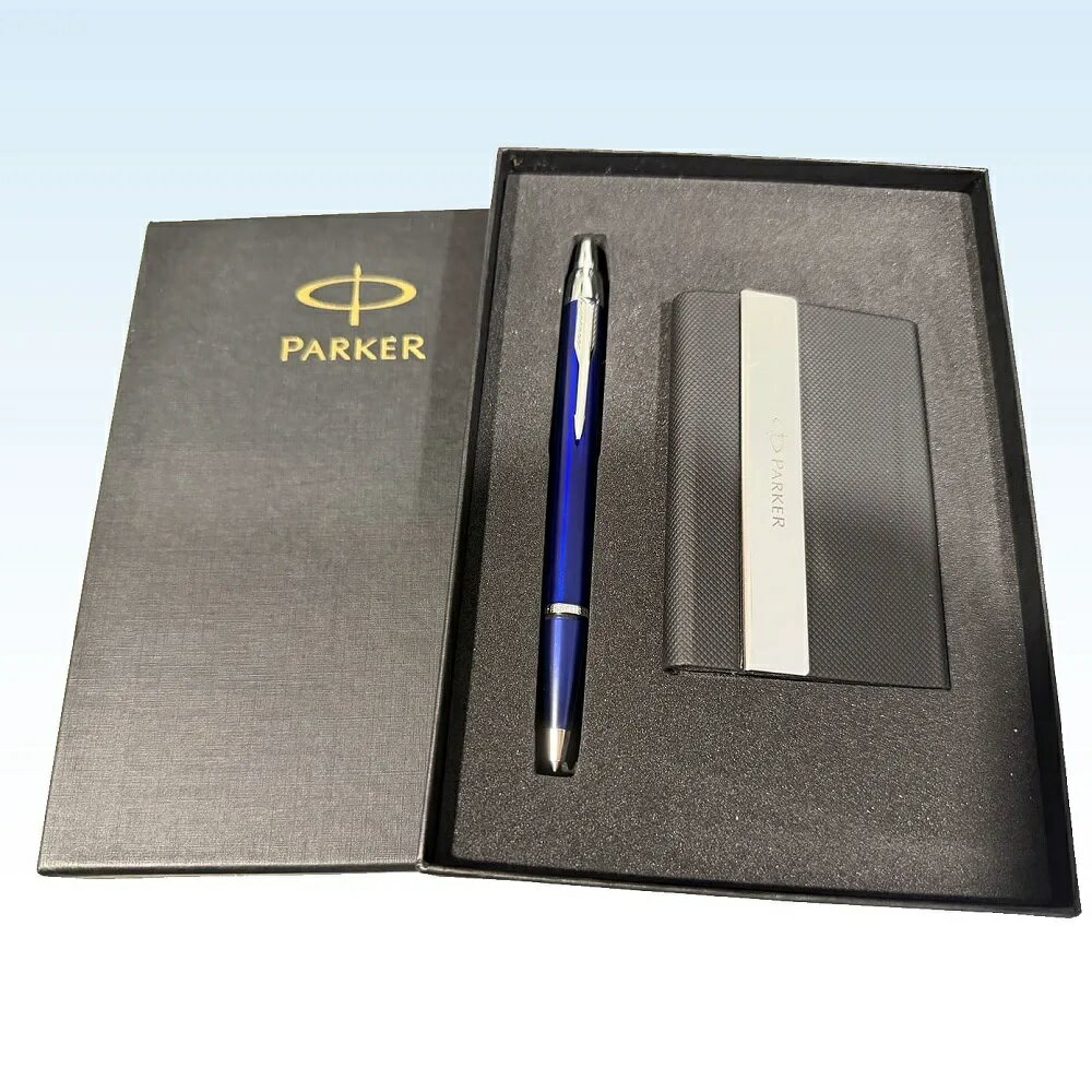 PARKER 派克 新IM系列 寶藍白夾 原子筆+磁性名片盒組