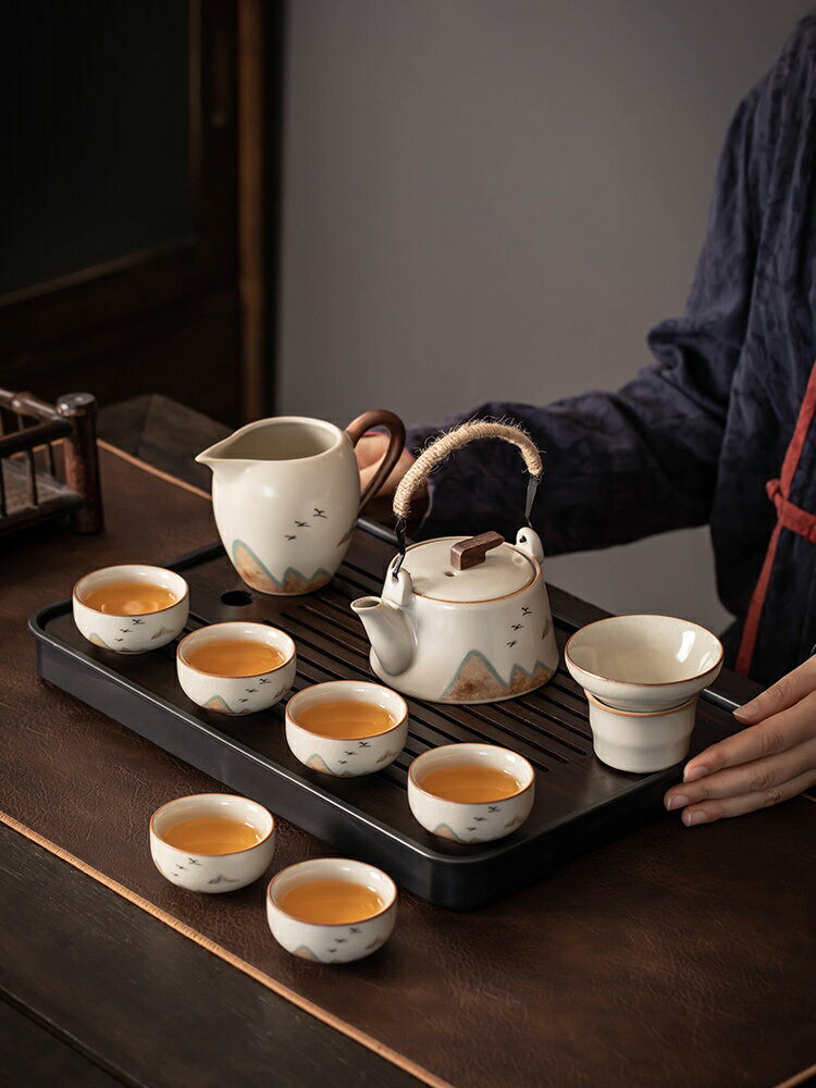 米黃汝窯功夫茶具套裝 家用輕奢茶壺蓋碗泡茶辦公陶瓷茶杯【不二雜貨】