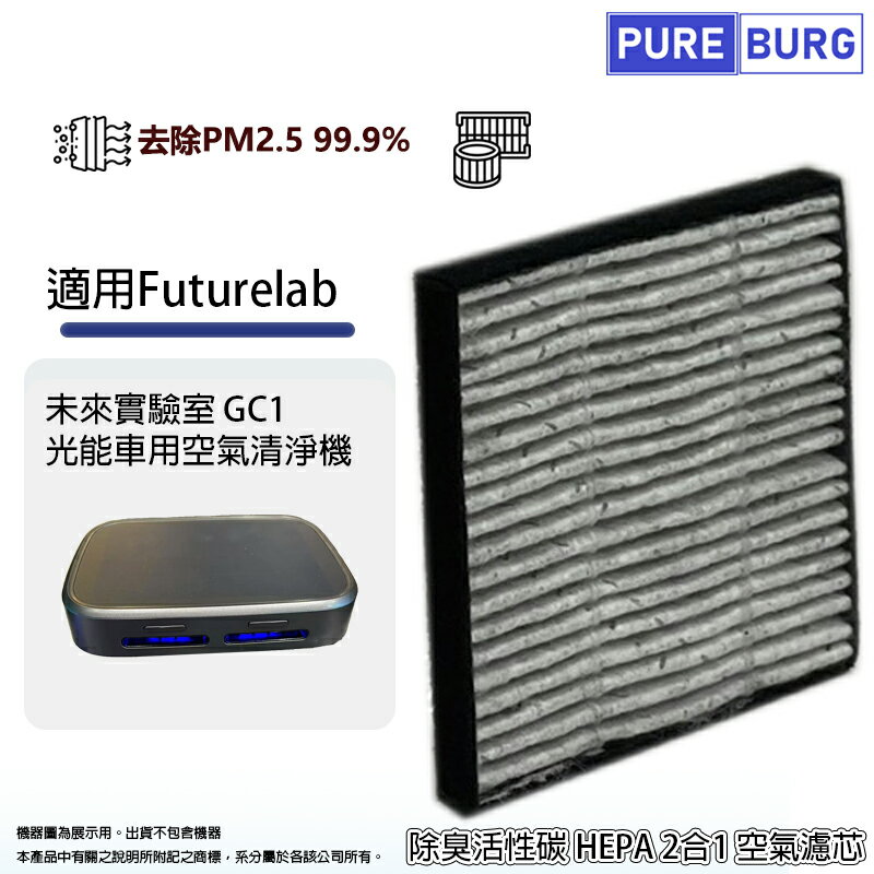適用於Future Lab未來實驗室 GC1 光能車用空氣清淨機除臭活性碳HEPA 2合1濾網濾芯