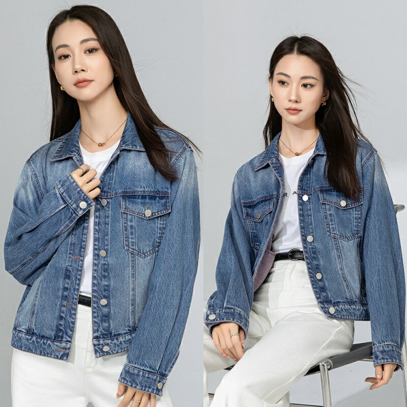【巴黎精品】現貨+預購 女美式牛仔外套丹寧夾克經典牛仔襯衫休閒女裝-漸變短款寬鬆夾克女外套a1kh54