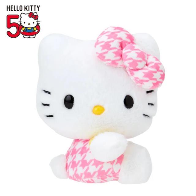 【震撼精品百貨】Hello Kitty 凱蒂貓~日本SANRIO 三麗鷗KITTY50週年變裝系列絨毛玩偶娃娃-粉千鳥格*96312