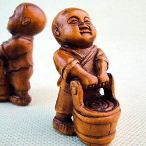 木檀世家小把件 黃楊木雕刻提水小童 手把件工藝品木雕精品手玩件