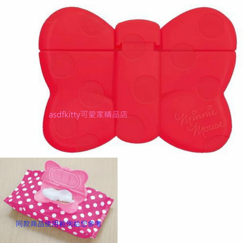 asdfkitty*米妮的蝴蝶結造型紅色濕紙巾蓋-可重複黏貼-隨身包.溼拖巾.廚房油污濕巾.也可使用-日本製
