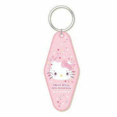 asdfkitty*KITTY 50週年紀念 復古吊牌鑰匙圈-粉大臉-吊飾 掛飾-日本正版商品