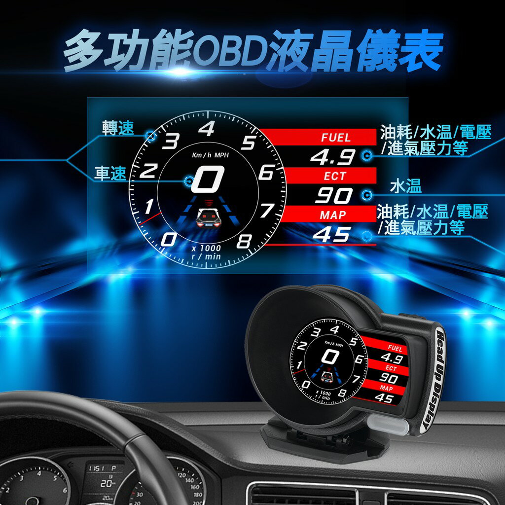 頂級HUD行車電腦(多模式)(自定欄位)(自定顏色)(性能測試)(故障檢測)(ECU數據)TKF8