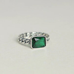小寶s925純銀獨特綠色鋯石復古戒指女小眾設計輕奢時尚個性高級感