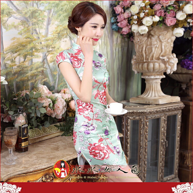 現貨快速出貨｜復古時尚軟緞印花短旗袍洋裝 上海風旗袍趴尾牙主持舞會表演服裝｜LGD5｜水水女人國