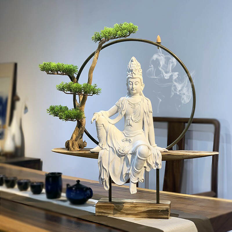 自在觀音佛像新中式禪意擺件客廳書房玄關辦公室家居軟裝飾工藝品