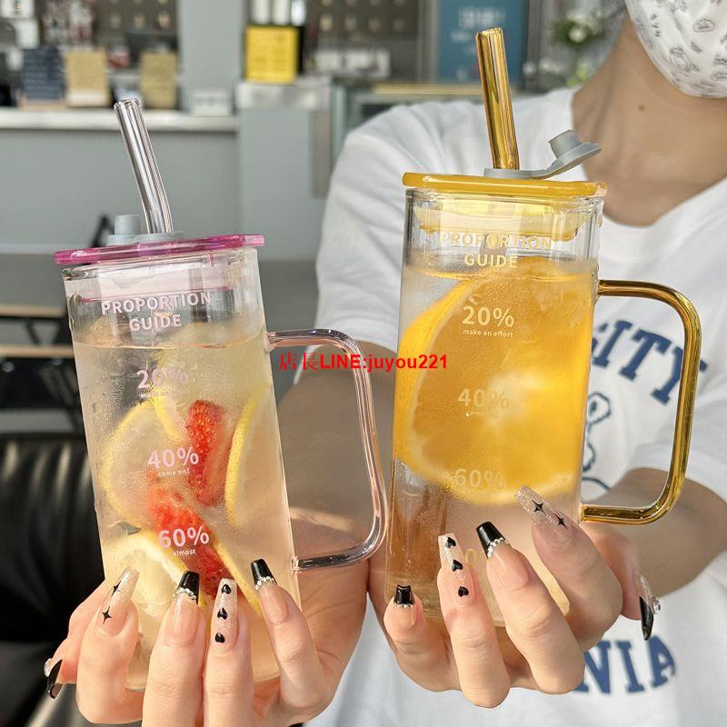 夏季水杯大容量吸管杯女生家用帶蓋玻璃杯ins高顏值大容量咖啡杯