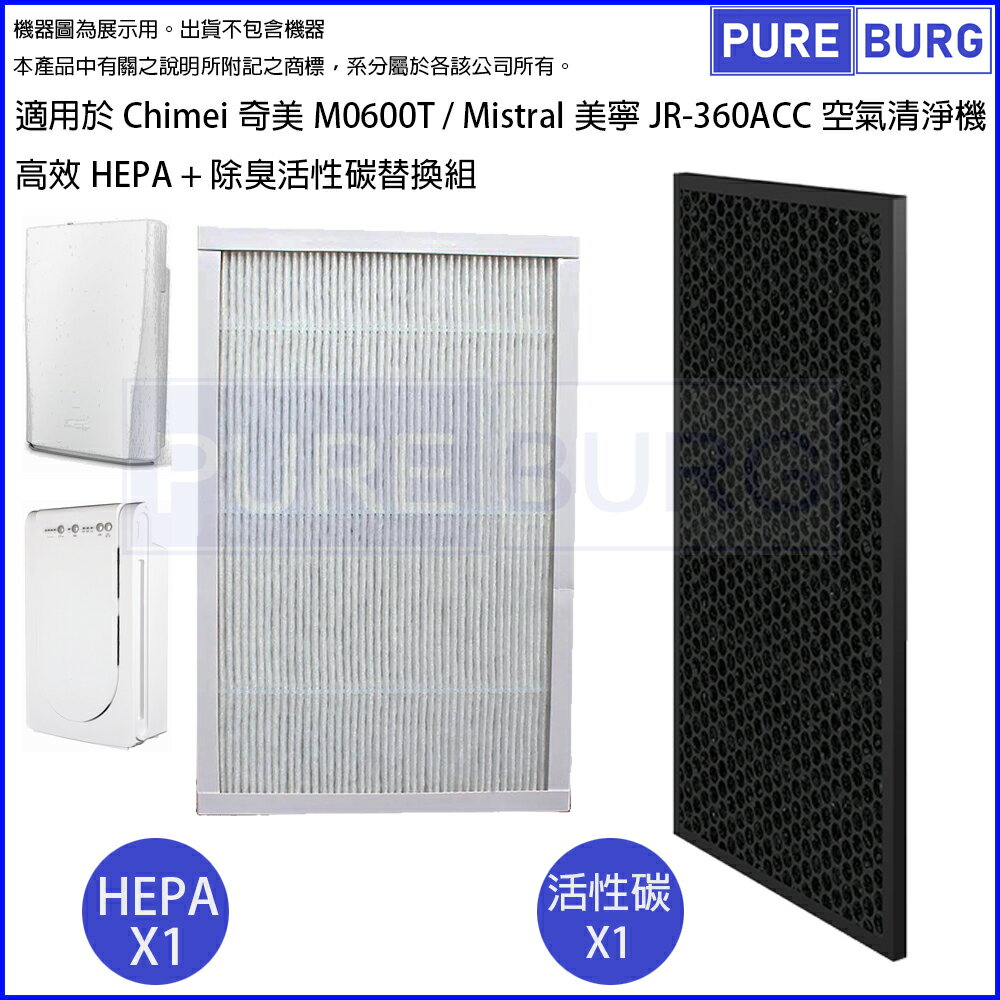 適用於Chimei奇美M0600T / Mistral美寧JR-360ACC空氣清淨機替換用高效HEPA+除臭活性碳濾網心組