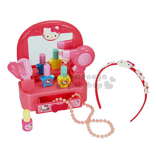 小禮堂 Hello Kitty 梳妝臺玩具組《粉盒裝.大臉.花髮箍》適合3歲以上兒童