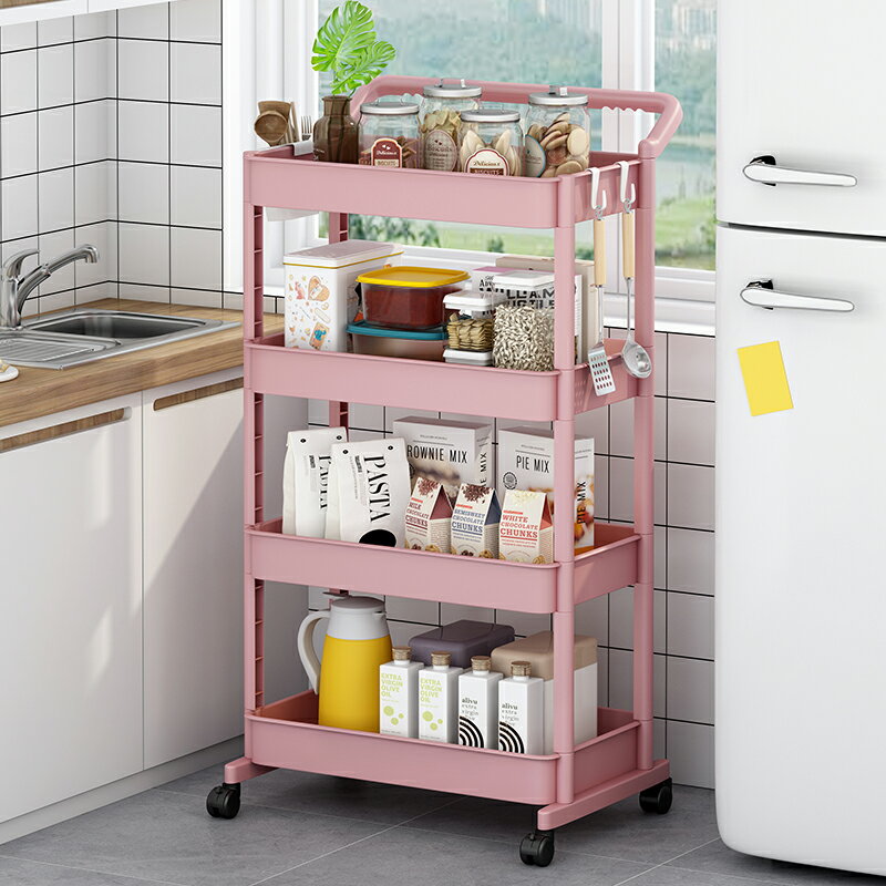 小推車置物架落地廚房浴室移動零食衛生間多層臥室床頭收納儲物架 1