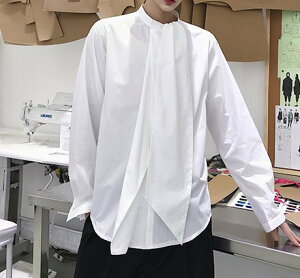 FINDSENSE H1 2018 夏季 新款 個性 小眾 設計師款 層次感 疊門襟 長袖 襯衫 男 襯衣 獨家款