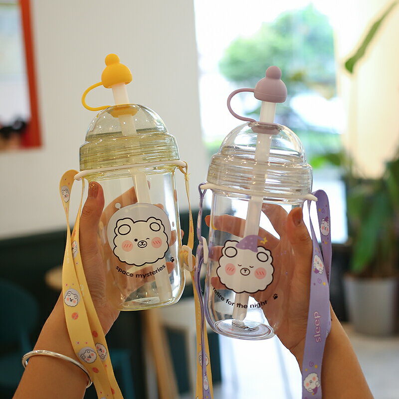 可愛ins風吸管水杯女塑料杯網紅款夏季大容量便攜夏天學生隨手杯