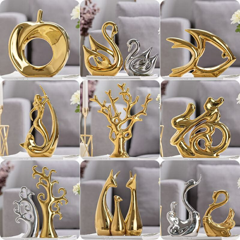 金色小鹿擺件輕奢北歐家居客廳現代簡約陶瓷工藝品酒櫃創意裝飾品家居擺件 家居裝飾 北歐擺件 藝術擺件