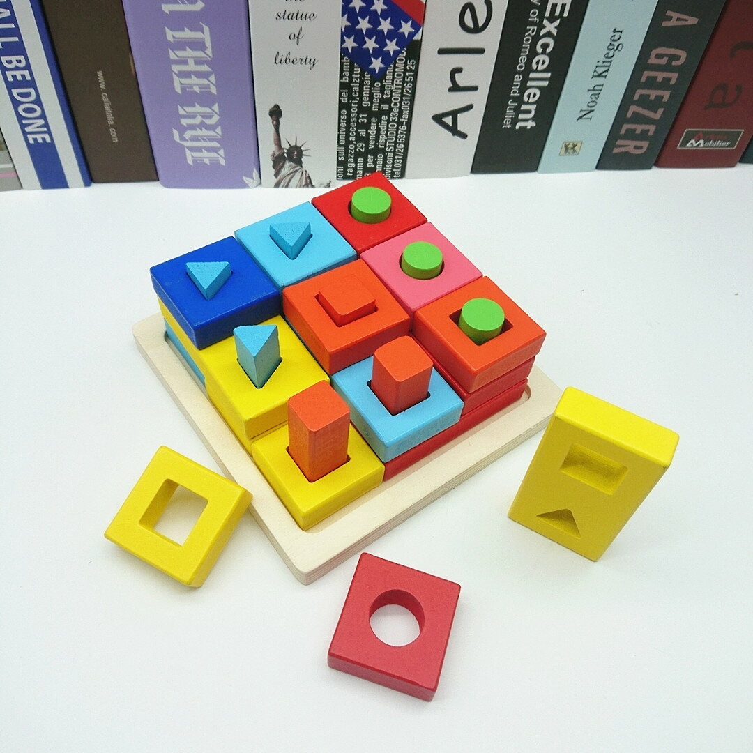木質兒童益智玩具早教幾何圖形套柱1-2-3-6周歲寶寶形狀配對積木