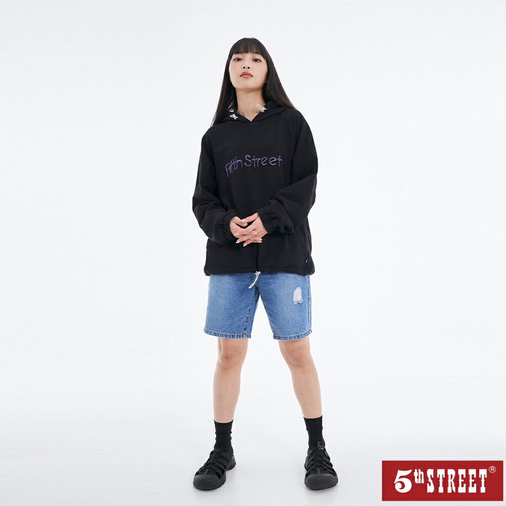 女鬆弛感五分褲牛仔短褲-中古藍【5th STREET】