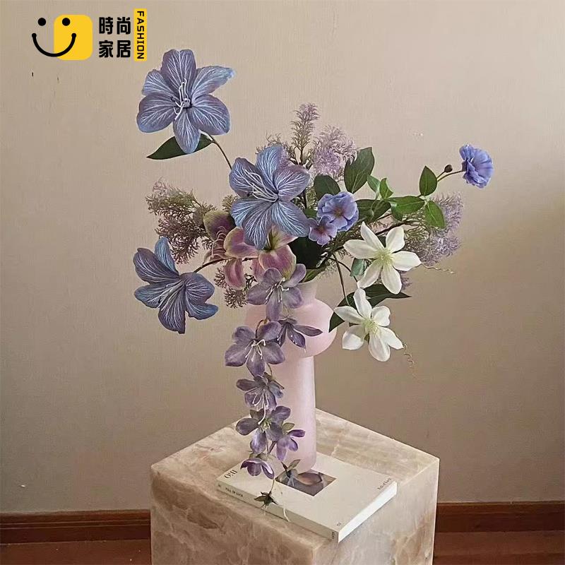【時尚家居】 高質感法式復古仿真花 假花束家居軟裝插花裝飾 紫色花藝套餐 包郵 現貨現發