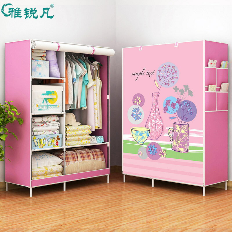 新款韓式佈衣櫃簡易衣櫃收納衣櫥掛衣櫃加固組合鋼架收納