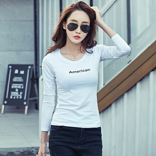 韓版修身字母印花長袖T恤 (2色，S~2XL) 【OREAD】【限定加碼✿全館滿額再折】