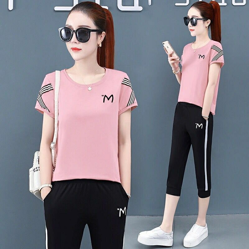 夏季新款韓版大碼胖MM時尚休閑套裝女學生跑步運動服兩件套裝