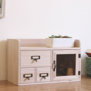 創意桌面實木收納盒抽屜式帶門收納柜辦公室書桌儲物盒木制置物架-快速出貨