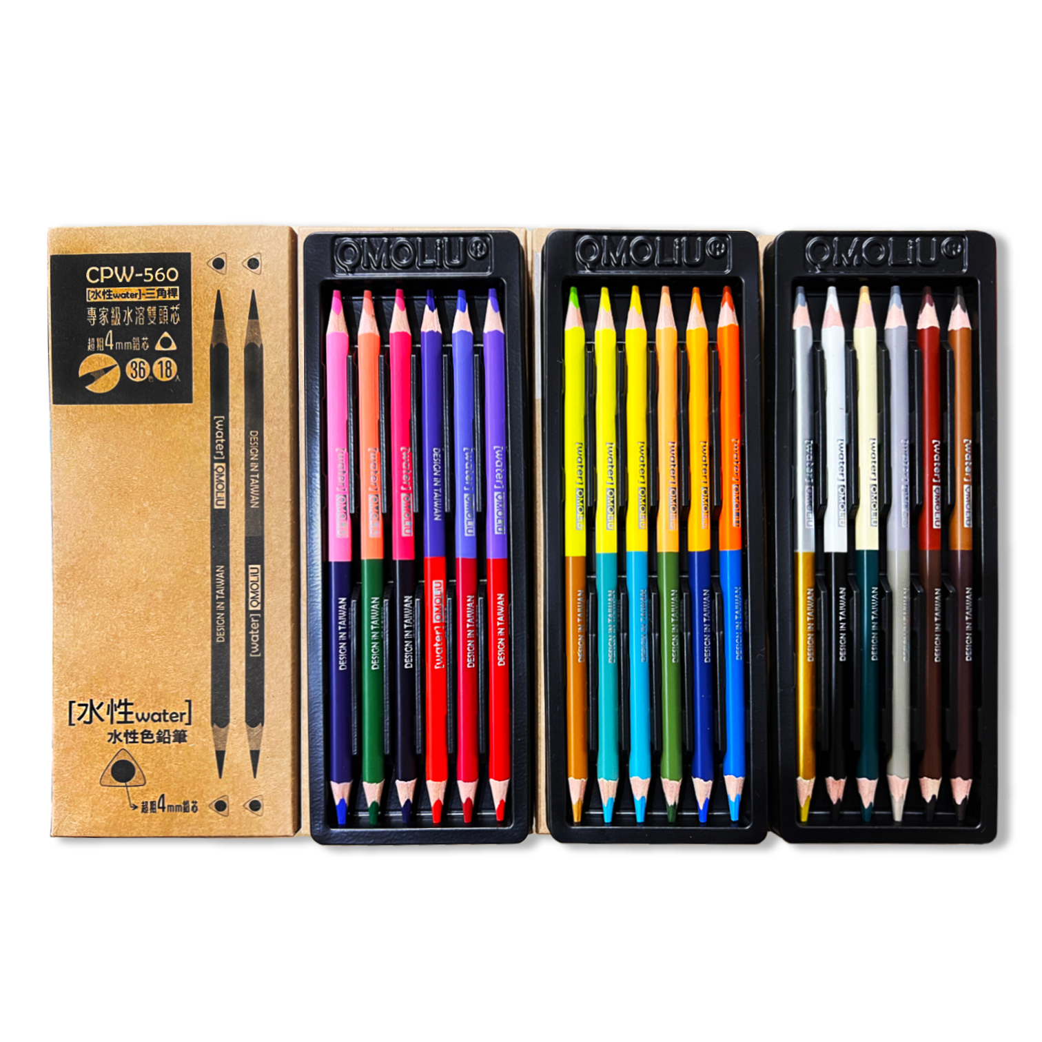 色鉛筆【水性】CPW-560/【油性】CPO-500雙頭18支36色 / 台灣設計 QMO LiU 品牌 ---繪畫基礎必備 1