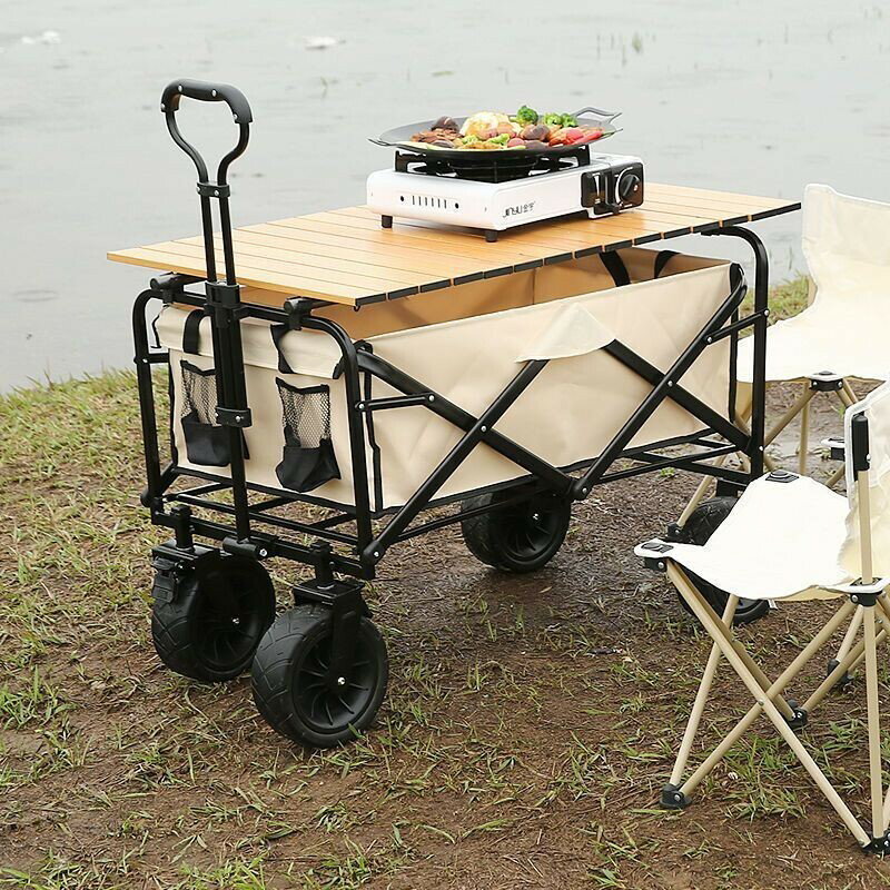 戶外露營地手拉小推野餐車便攜式可折疊傢用超市購物買菜釣魚遛娃