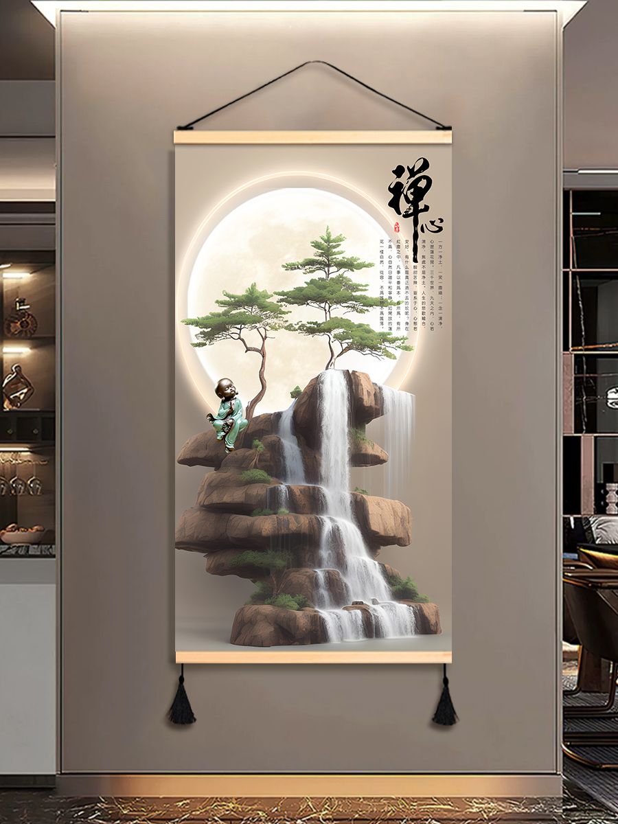 【台灣公司 可打統編】 新中式裝飾字畫茶室掛畫墻面背景墻電表箱遮擋掛布禪意佛系掛布 c7163