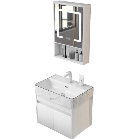 免運 浴室櫃 洗手盆 太空鋁浴室柜小戶型圓角洗臉盆柜組合衛生間陶瓷一體洗漱臺洗手盆特惠/開立發票 全館8折H0915 4