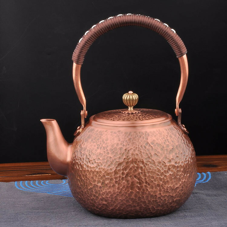 手工捶紋銅壺燒水壺無塗層紫銅茶壺紅銅提梁壺一