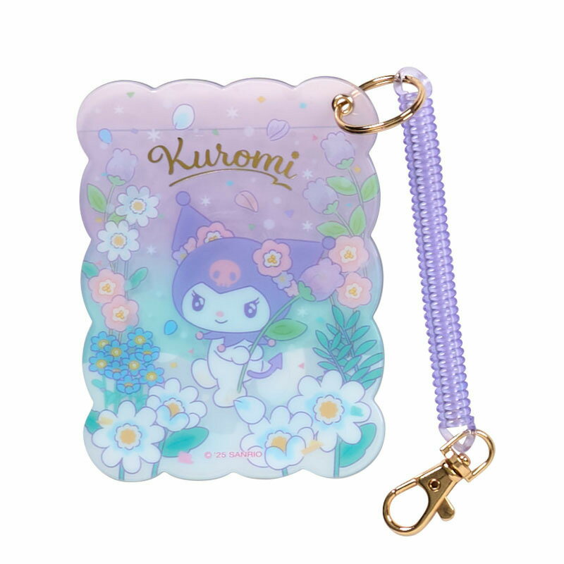 asdfkitty*庫洛米 鮮花 票卡套附線圈鑰匙圈 證件套 悠遊卡套-日本正版商品