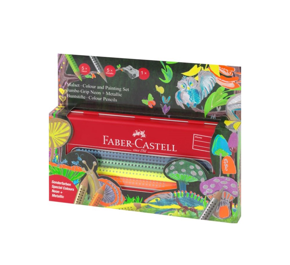 德國 Faber-Castell 輝柏 110940 JUMBO 水性色鉛禮盒組 (螢光+金屬)