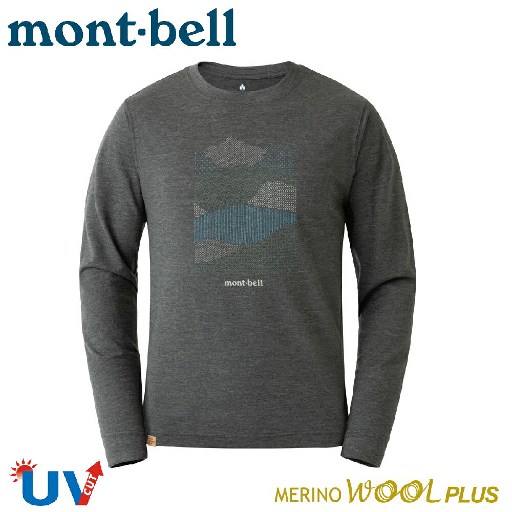 【Mont-Bell 日本 男 MW PLUS LT L/S T MT COLLAGE 羊毛長袖上衣《深灰》】1114619