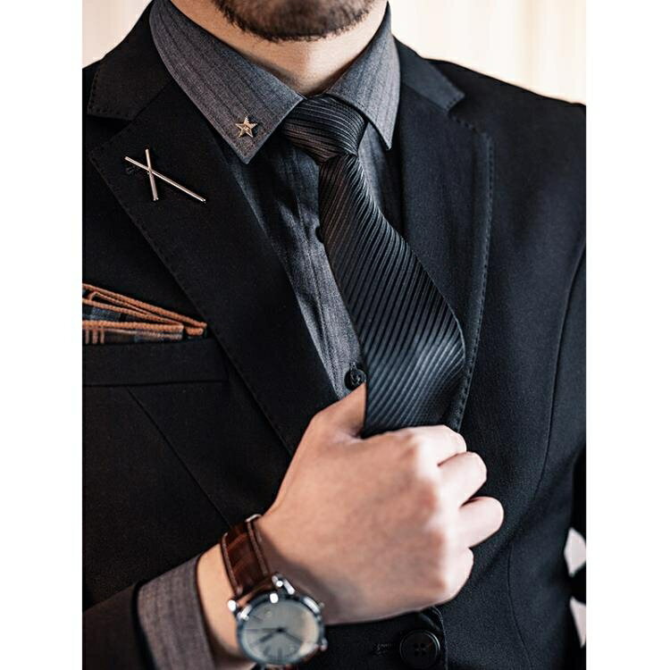 【樂天精選】8cm拉鏈式領帶男士商務職業免打結一拉得懶人面試正裝藍黑色襯衫
