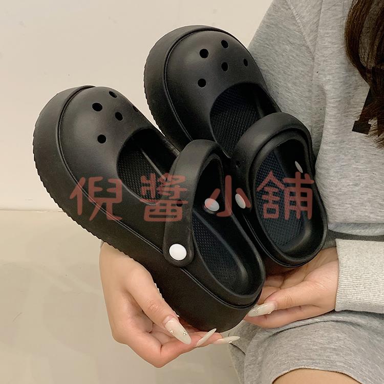 踩屎感包頭拖鞋 女夏季厚底洞洞鞋 防滑法式黑色涼鞋子【倪醬小鋪】