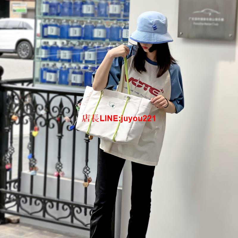 EHOOO春夏新款大容量包包女2025時尚繩子托特包尼龍布休閑單肩包