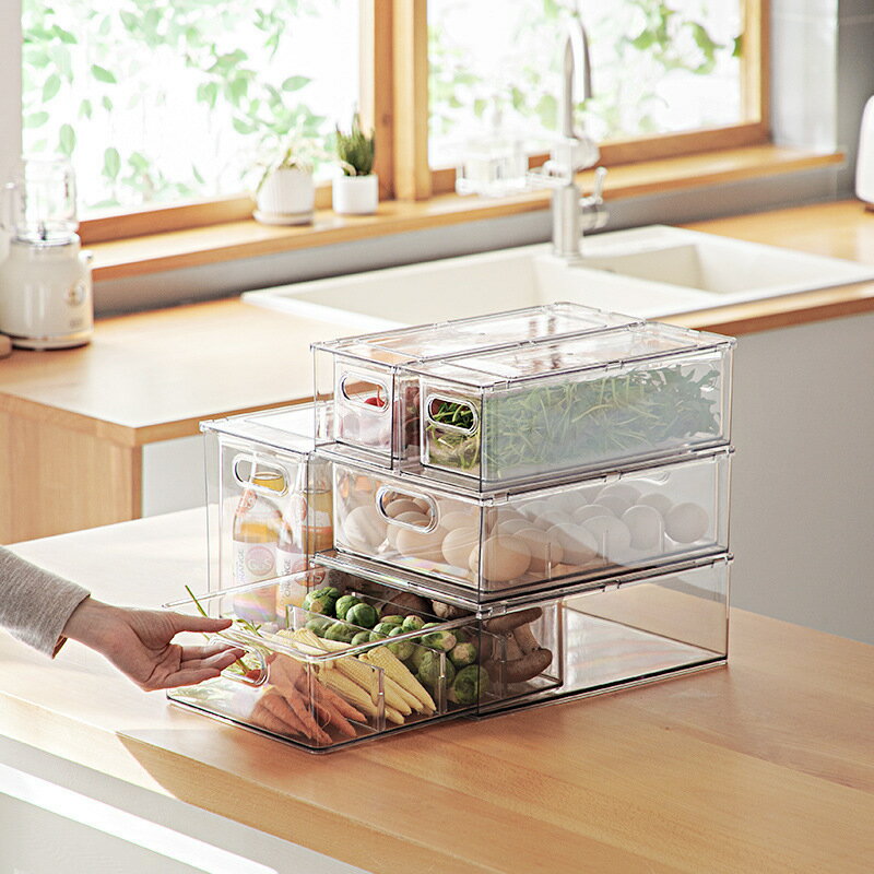 抽屜式收納盒廚房果蔬分類保鮮盒透明可抽拉食物冰箱儲藏盒wish