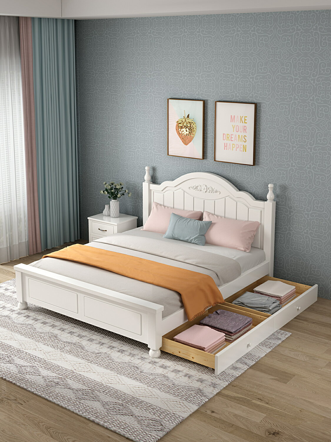 優樂悅~實木單床1.5米家用單人床1.8米主臥雙人大床現代簡約1.2米公主床