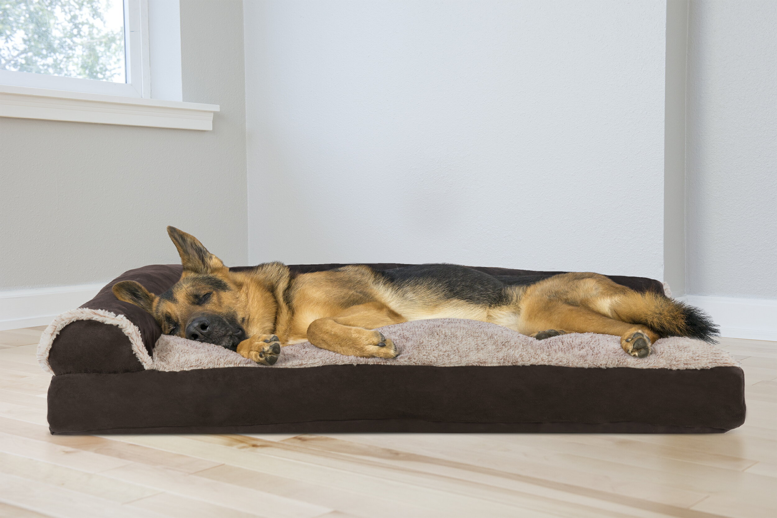 FurHaven Pet Dog Bed | Two-Tone Faux Fur & Suede Chaise Lounge Pillow Sofa-Style Pet Bed for Dogs & Cats - Available in Multiple Colors & Sizes 0