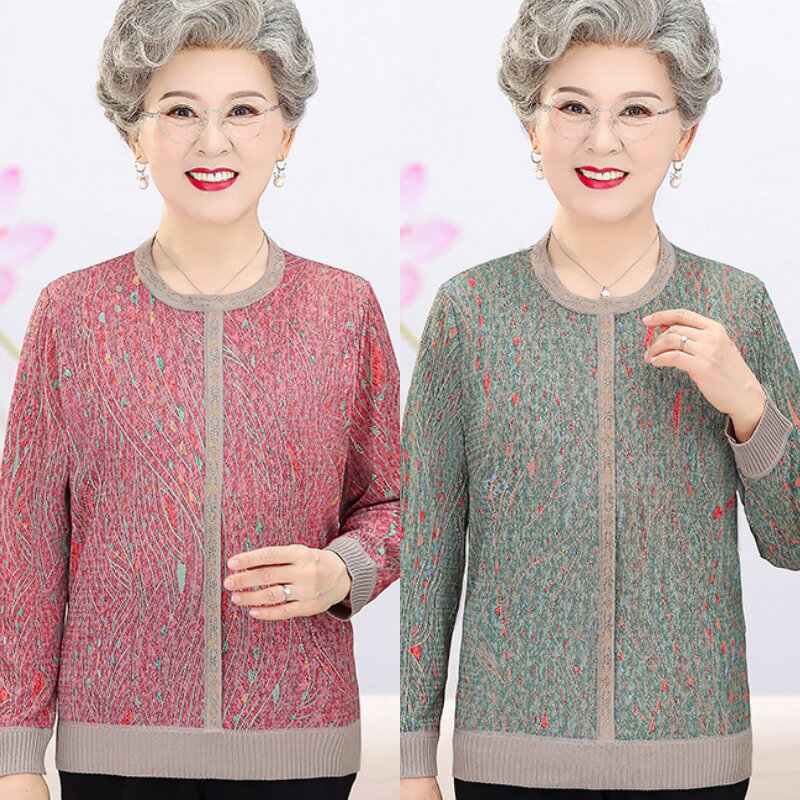 【米蘭精品】現貨+預購 高級針織衫上衣秋冬毛衣寬鬆大碼休閒女裝百搭媽媽裝-長袖圓領印花女上衣3色74mo85